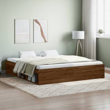 Brown Oak Super King Size Bed Frame 180x200 cm - Hipomarket