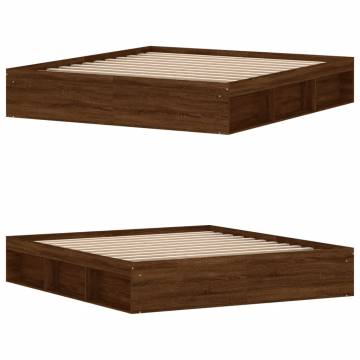 Brown Oak Super King Size Bed Frame 180x200 cm - Hipomarket