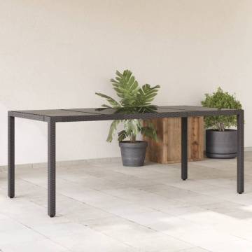 Stylish Garden Table with Glass Top - Black Poly Rattan