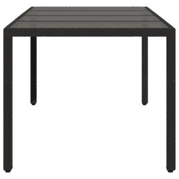 Stylish Garden Table with Glass Top - Black Poly Rattan