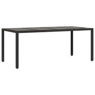 Stylish Garden Table with Glass Top - Black Poly Rattan