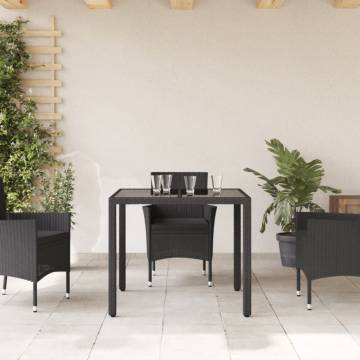 Stylish Garden Table with Glass Top - 90x90 cm Black