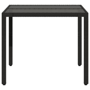 Stylish Garden Table with Glass Top - 90x90 cm Black