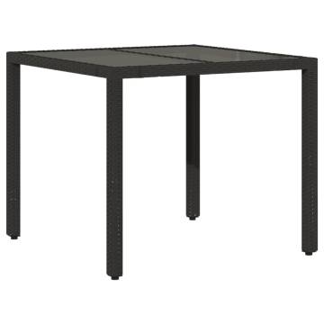 Stylish Garden Table with Glass Top - 90x90 cm Black