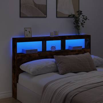 LED Headboard Cabinet in Smoked Oak - Modern Bedroom Solution