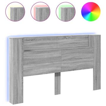 Headboard Cabinet with LED - Grey Sonoma | 180x16.5x103.5 cm