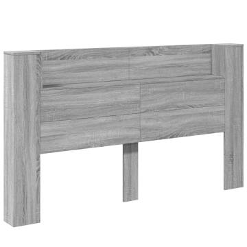 Headboard Cabinet with LED - Grey Sonoma | 180x16.5x103.5 cm