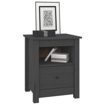 Stylish Grey Bedside Cabinet | Solid Pine Wood - 40x35x49 cm