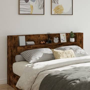 Stylish LED Headboard Cabinet in Smoked Oak - 200x16.5x103.5 cm