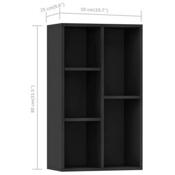 Stylish Black Book Cabinet & Sideboard - 50x25x80 cm