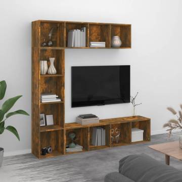 3 Piece Smoked Oak Book/TV Cabinet Set | 180x30x180 cm