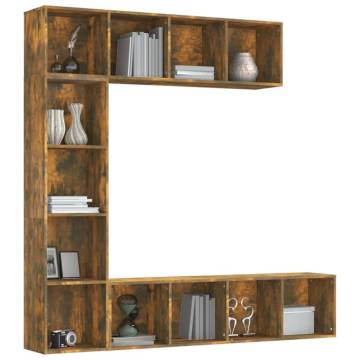 3 Piece Smoked Oak Book/TV Cabinet Set | 180x30x180 cm