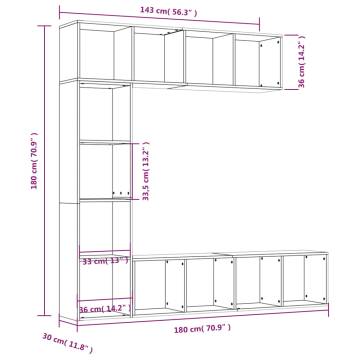 3 Piece Smoked Oak Book/TV Cabinet Set | 180x30x180 cm