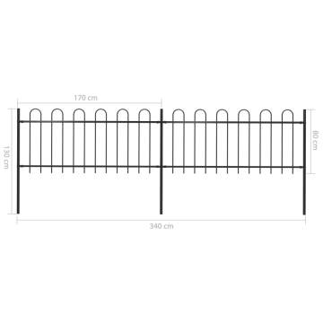 Garden Fence with Hoop Top Steel 3.4x0.8 m Black | HipoMarket