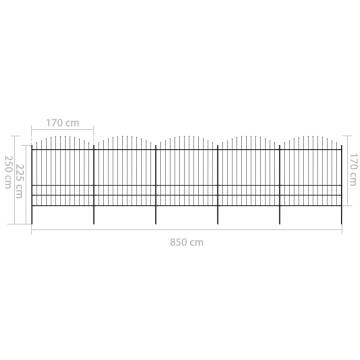 Garden Fence with Spear Top Steel - 8.5m Black | Hipo Market