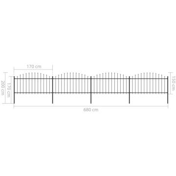 Garden Fence with Spear Top Steel - 6.8m Black | HipoMarket