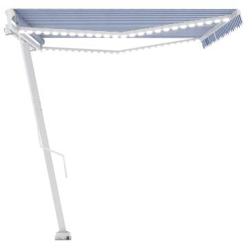 Manual Retractable Awning with LED - Blue & White 500x350 cm