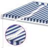 Manual Retractable Awning with LED - Blue & White 500x350 cm