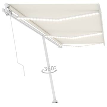 Manual Retractable Awning with LED - 600x350 cm Cream