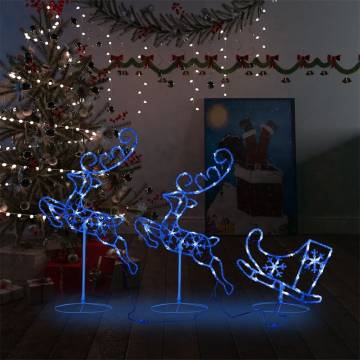 Acrylic Christmas Flying Reindeer & Sleigh - 260x21x87cm Blue