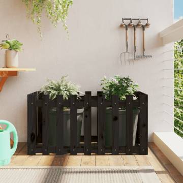 Garden Raised Bed with Fence Design - Black Solid Pine 100x50 cm