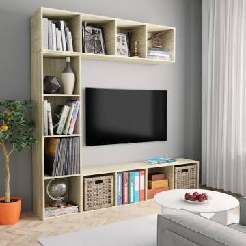 3 Piece Sonoma Oak Book/TV Cabinet Set - Stylish Storage