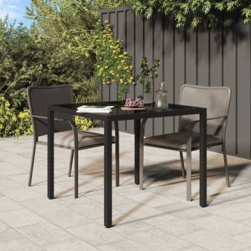 Garden Table 90x90x75 cm - Tempered Glass & Poly Rattan Black