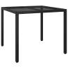 Garden Table 90x90x75 cm - Tempered Glass & Poly Rattan Black