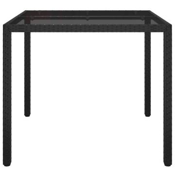 Garden Table 90x90x75 cm - Tempered Glass & Poly Rattan Black