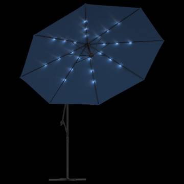 Cantilever Umbrella with LED Lights - Azure Blue 350 cm