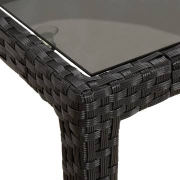 Garden Table 90x90x75 cm - Tempered Glass & Poly Rattan Black