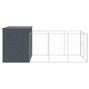 Durable Dog House with Run - Anthracite Galvanised Steel 214x457cm