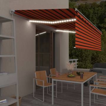 Manual Retractable Awning with LED - 5x3m Orange & Brown