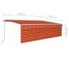 Manual Retractable Awning with LED - 5x3m Orange & Brown