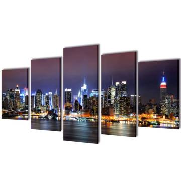 Colorful New York Skyline Canvas Wall Print Set – 200 x 100 cm