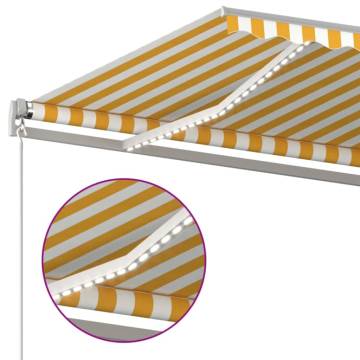 Manual Retractable Awning with LED - 600x300 cm Yellow & White