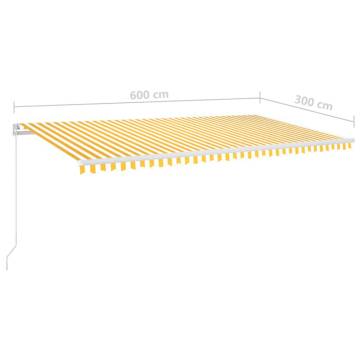 Manual Retractable Awning with LED - 600x300 cm Yellow & White