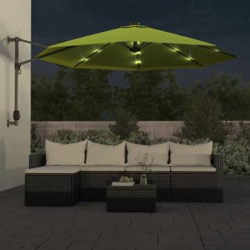 Wall-Mounted Parasol with LEDs - Apple Green 290cm | HipoMarket