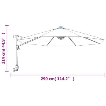 Wall-Mounted Parasol with LEDs - Apple Green 290cm | HipoMarket