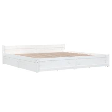 White Bed Frame with Drawers - 180x200 cm Super King Size