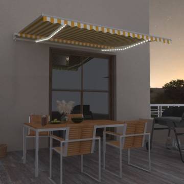 Manual Retractable Awning with LED - Yellow & White 450x300 cm