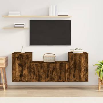 3 Piece Smoked Oak TV Cabinet Set - Stylish & Functional