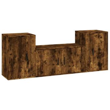 3 Piece Smoked Oak TV Cabinet Set - Stylish & Functional