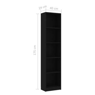 5-Tier Book Cabinet Black - Stylish Storage Solution