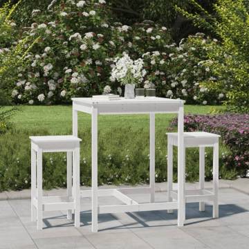 3 Piece Garden Bar Set - White Solid Wood Pine | HipoMarket