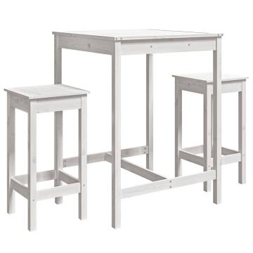 3 Piece Garden Bar Set - White Solid Wood Pine | HipoMarket