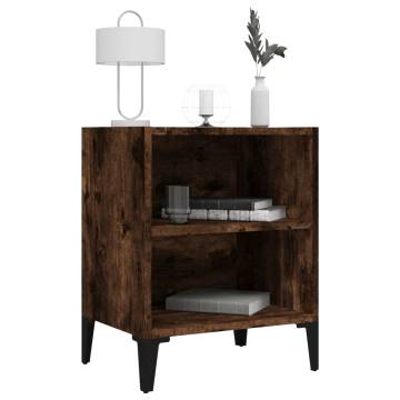 Industrial Bed Cabinet with Metal Legs - Smoked Oak 40x30 cm