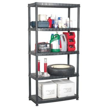 5-Tier Storage Shelf - Black Plastic - Compact & Versatile