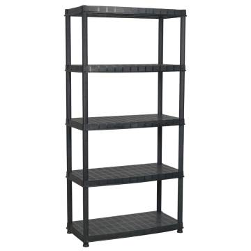 5-Tier Storage Shelf - Black Plastic - Compact & Versatile