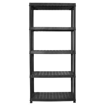 5-Tier Storage Shelf - Black Plastic - Compact & Versatile